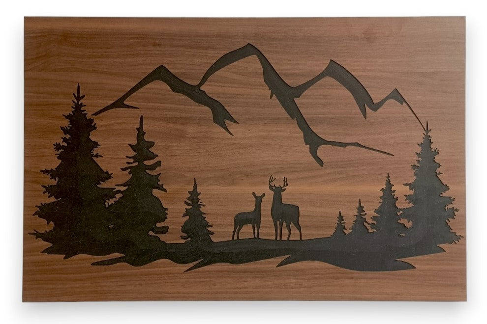 Paysage Montagnes avec Cerfs