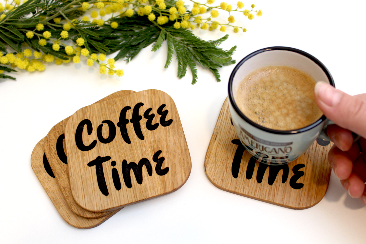 Coffee Time - Dessous de verre en bois et résine époxy