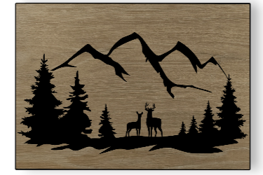 Paysage Montagnes avec Cerfs