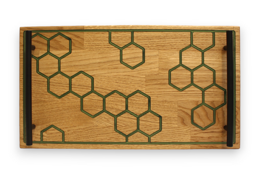 Plateau de repas et service en bois et résine époxy Hexagones