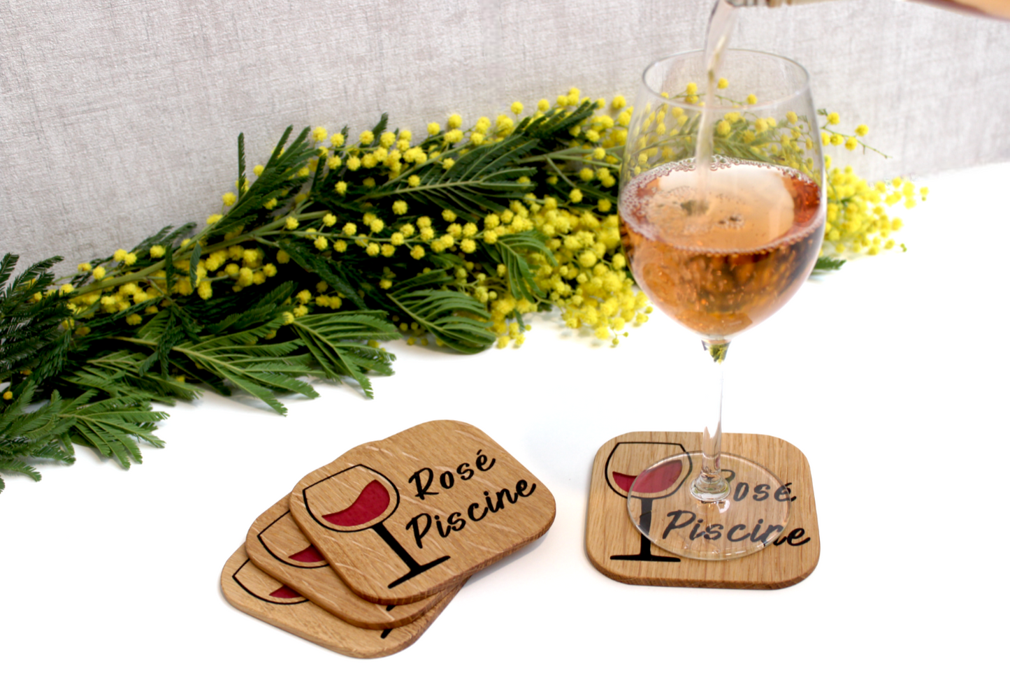 Dessous de verres artisanal bois résine époxy Rosé Piscine